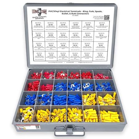 Boltsandnuts.Com PVC/Vinyl Insulated Terminal Connectors Assortment - 961 Pieces Assortment Kit #383